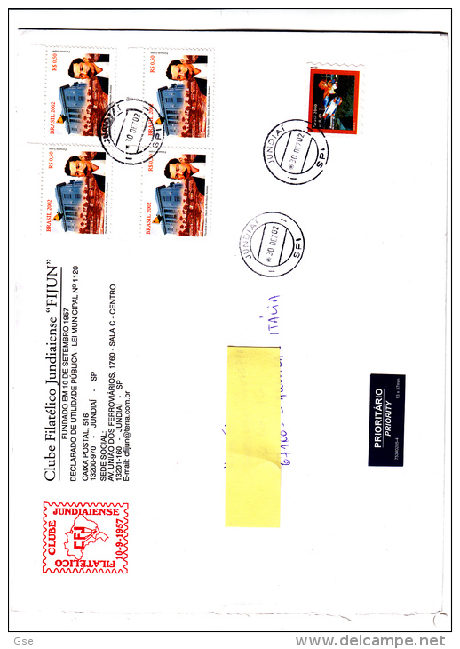 BRASILE  2002 - Yvert  2594-2797 Su Lettera Per L´Italia - - Briefe U. Dokumente