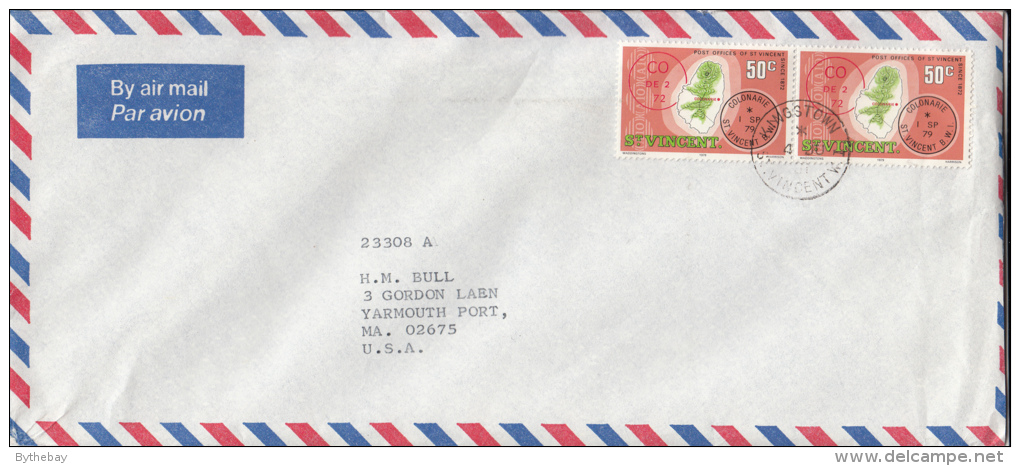 St. Vincent Cover To USA Scott #561 (pair) 50c Colonarie - Post Offices Of St. Vincent - St.Vincent (1979-...)