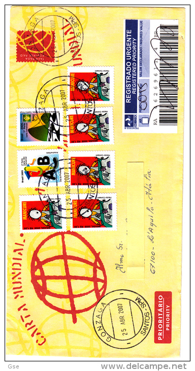 BRASILE  2007 - Intero Postale Raccomandato  Con Aggiunta Francobolli  Per L Italia - Briefe U. Dokumente