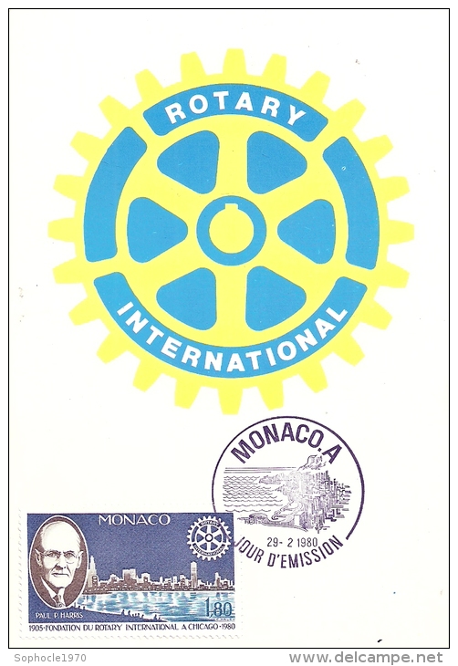 MONACO - ROTARY INTERNATIONAL - 1980 - Timbre Et Tampon Jour D'émission - Maximum Cards