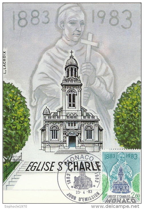 MONACO - Eglise Saint Charles 1883-1983  - Timbre Et Tampon Jour D'émission - Maximum Cards