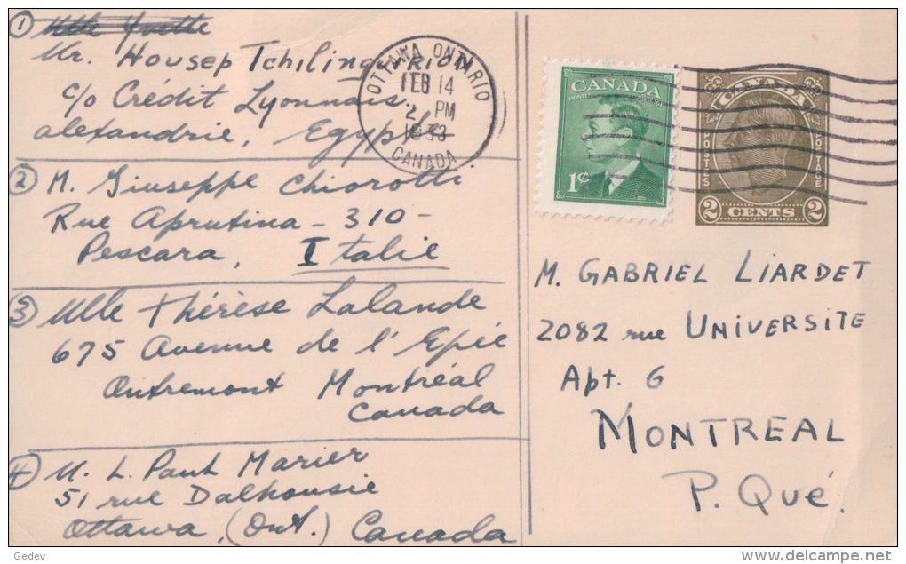 Entier Postal Canada + Timbre, Ottawa  - Montréal (7804) - 1903-1954 Könige