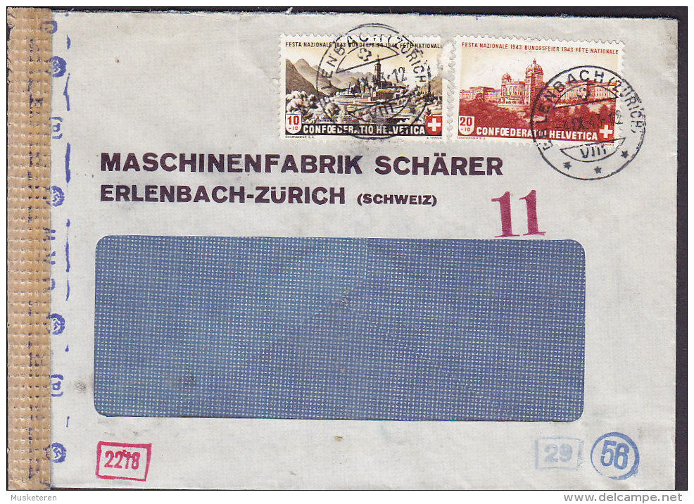 Switzerland MASCHINENFABRIK SCHÄRER, ERLENBACH (Zürich) 1943 Cover Lettera Censor Zensur Censore (2 Scans) - Brieven En Documenten