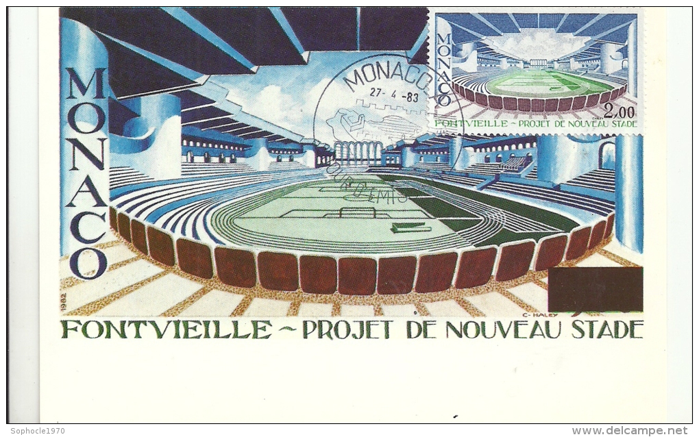 MONACO - FONTVIEILLE - Projet De Nouveau Stade - Timbre Et Tampon Jour D'émission 1983 - Maximum Cards