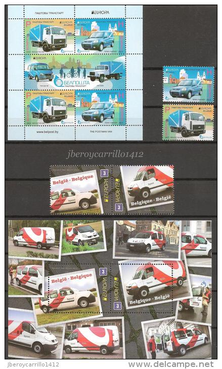 EUROPA 2013-“LOS VEHICULOS POSTALES"- COLECCIÓN  COMPLETÍSIMA: SELLOS+HOJITAS y HOJAS BLOQUE-TEMÁ EMITIDO POR 64 PAISES