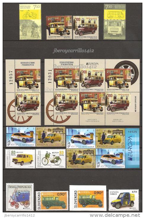 EUROPA 2013-“LOS VEHICULOS POSTALES"- COLECCIÓN  COMPLETÍSIMA: SELLOS+HOJITAS y HOJAS BLOQUE-TEMÁ EMITIDO POR 64 PAISES