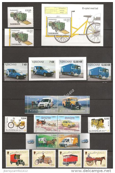 EUROPA 2013-“LOS VEHICULOS POSTALES"- COLECCIÓN  COMPLETÍSIMA: SELLOS+HOJITAS y HOJAS BLOQUE-TEMÁ EMITIDO POR 64 PAISES