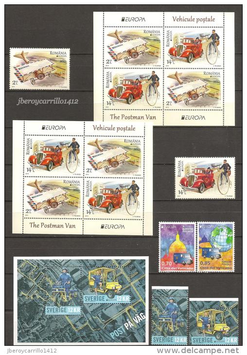 EUROPA 2013-“LOS VEHICULOS POSTALES"- COLECCIÓN  COMPLETÍSIMA: SELLOS+HOJITAS y HOJAS BLOQUE-TEMÁ EMITIDO POR 64 PAISES