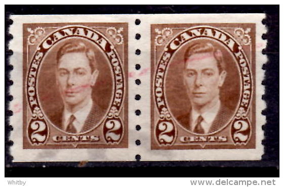 Canada 1937 2 Cent King George VI Mufti Issue #239 Coil Pair - Other & Unclassified