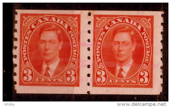 Canada 1937 3 Cent King George VI Mufti Issue #240 Coil Pair - Altri & Non Classificati