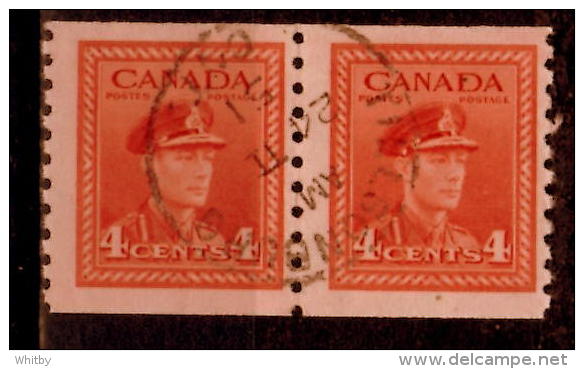 Canada 1948 4 Cent King George VI War Issue #281 Coil Pair - Autres & Non Classés
