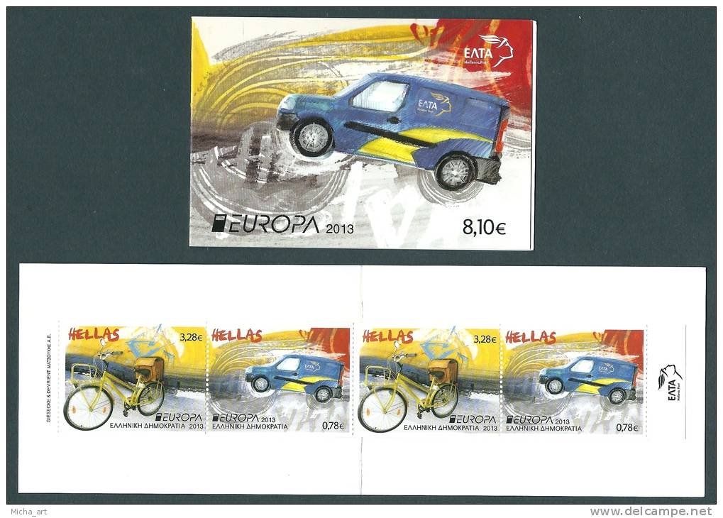 Greece 2013 Europa Cept  - "Postman Van" Booklet  With 2 Sets 2-Side Perforated MNH - Markenheftchen
