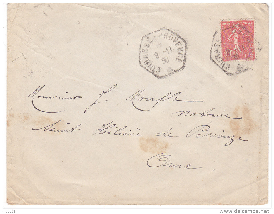 Cachet Hexagonal "cuirassé Provence" Sur 50c Semeuse. - Poste Maritime