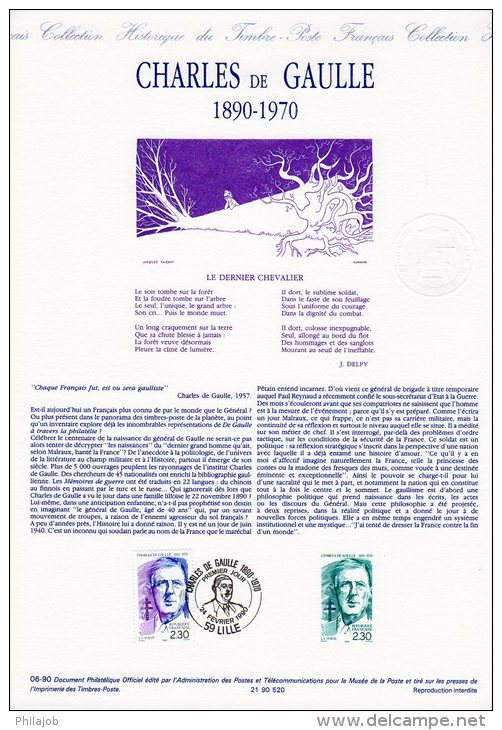 Document Officiel De 1990 N° 06-90 " GENERAL DE GAULLE " N° YT 2634. DPO - De Gaulle (Général)