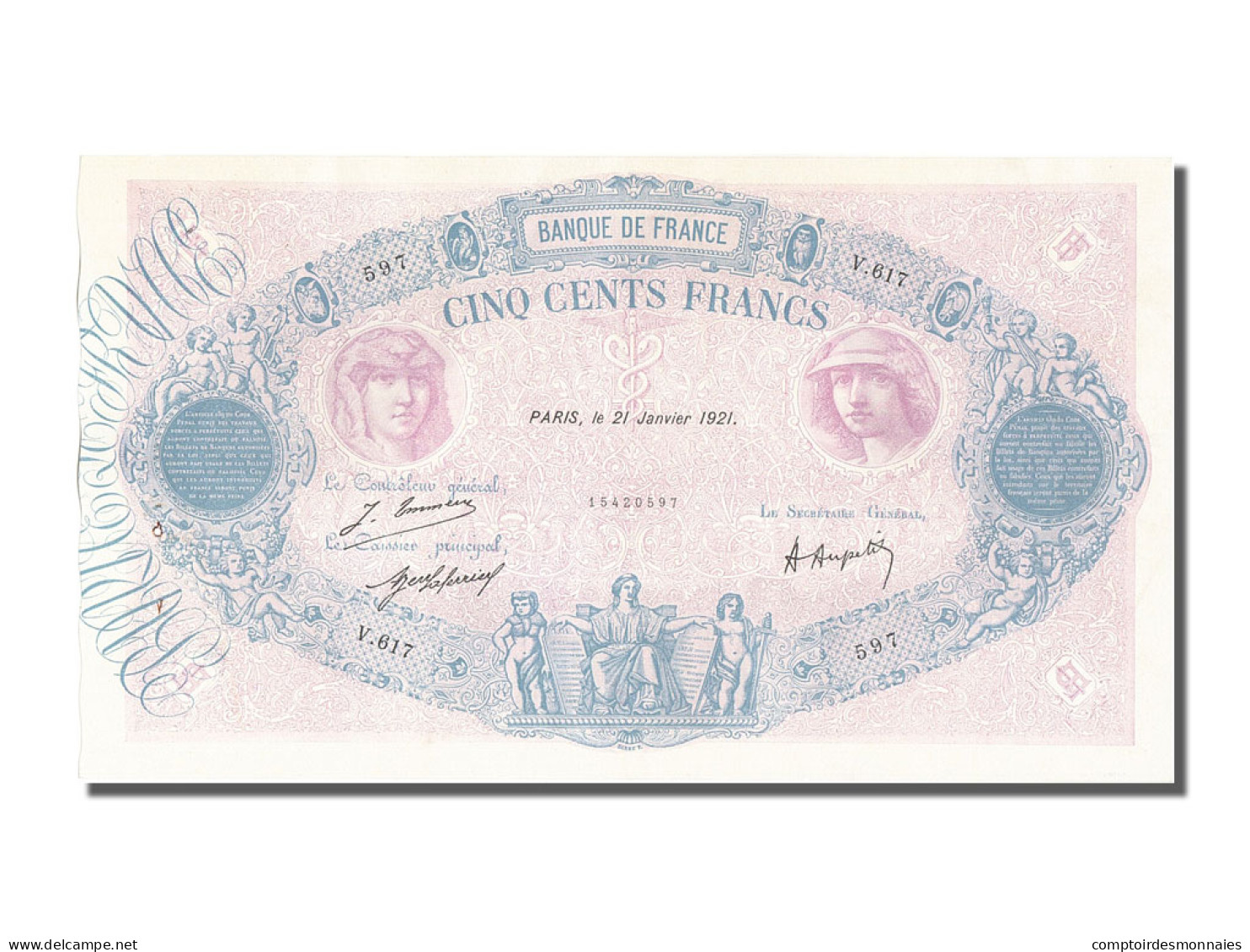 Billet, France, 500 Francs, 500 F 1888-1940 ''Bleu Et Rose'', 1921, 1921-01-21 - 500 F 1888-1940 ''Bleu Et Rose''