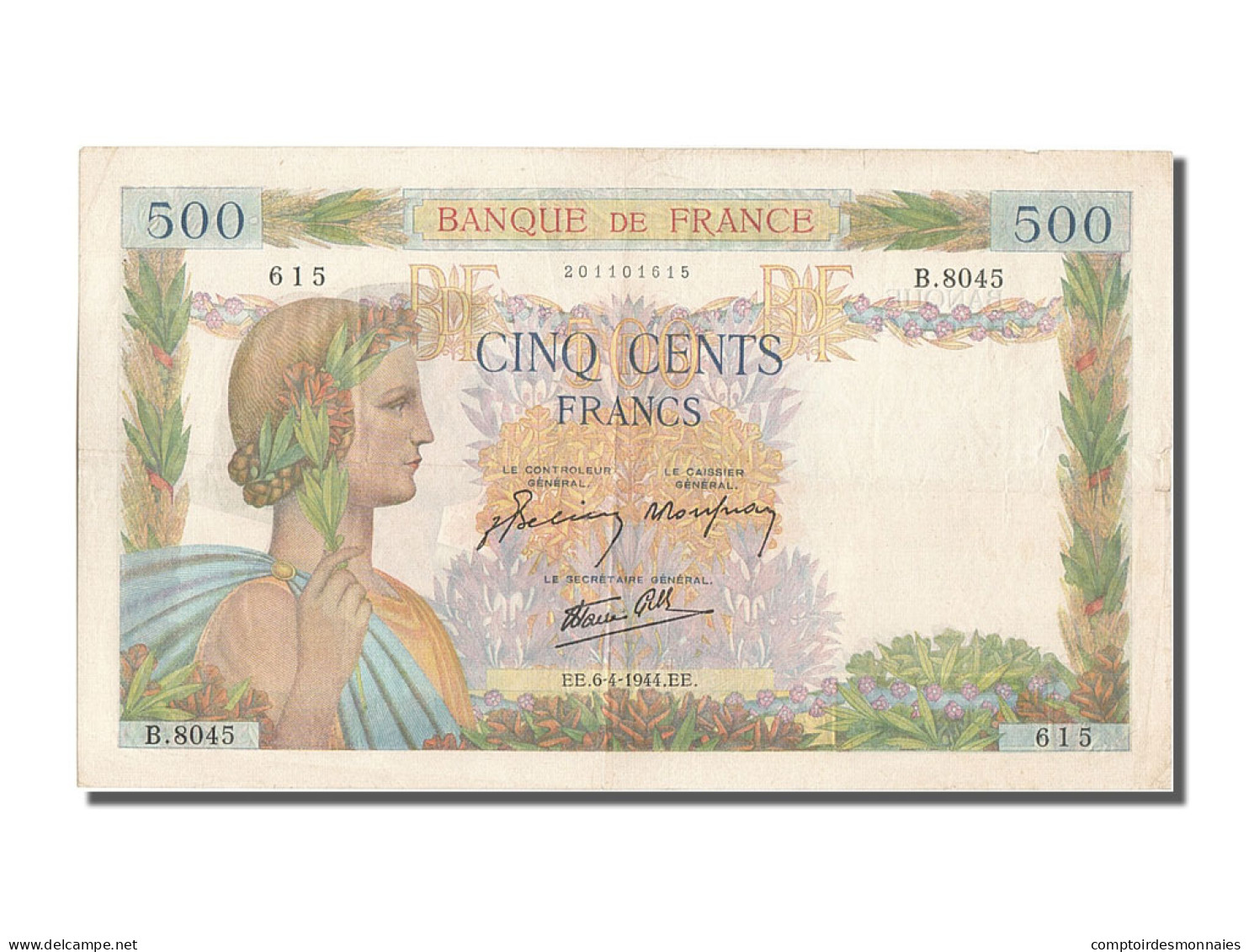 Billet, France, 500 Francs, 500 F 1940-1944 ''La Paix'', 1944, 1944-04-06, TTB+ - 500 F 1940-1944 ''La Paix''