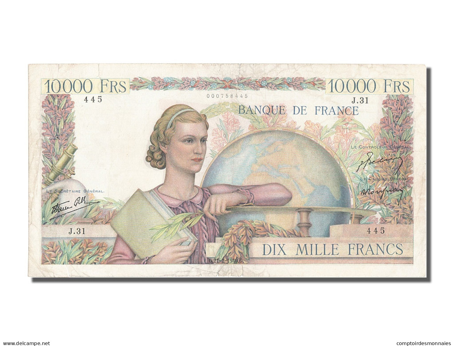 Billet, France, 10,000 Francs, 10 000 F 1945-1956 ''Génie Français'', 1946 - 10 000 F 1945-1956 ''Génie Français''