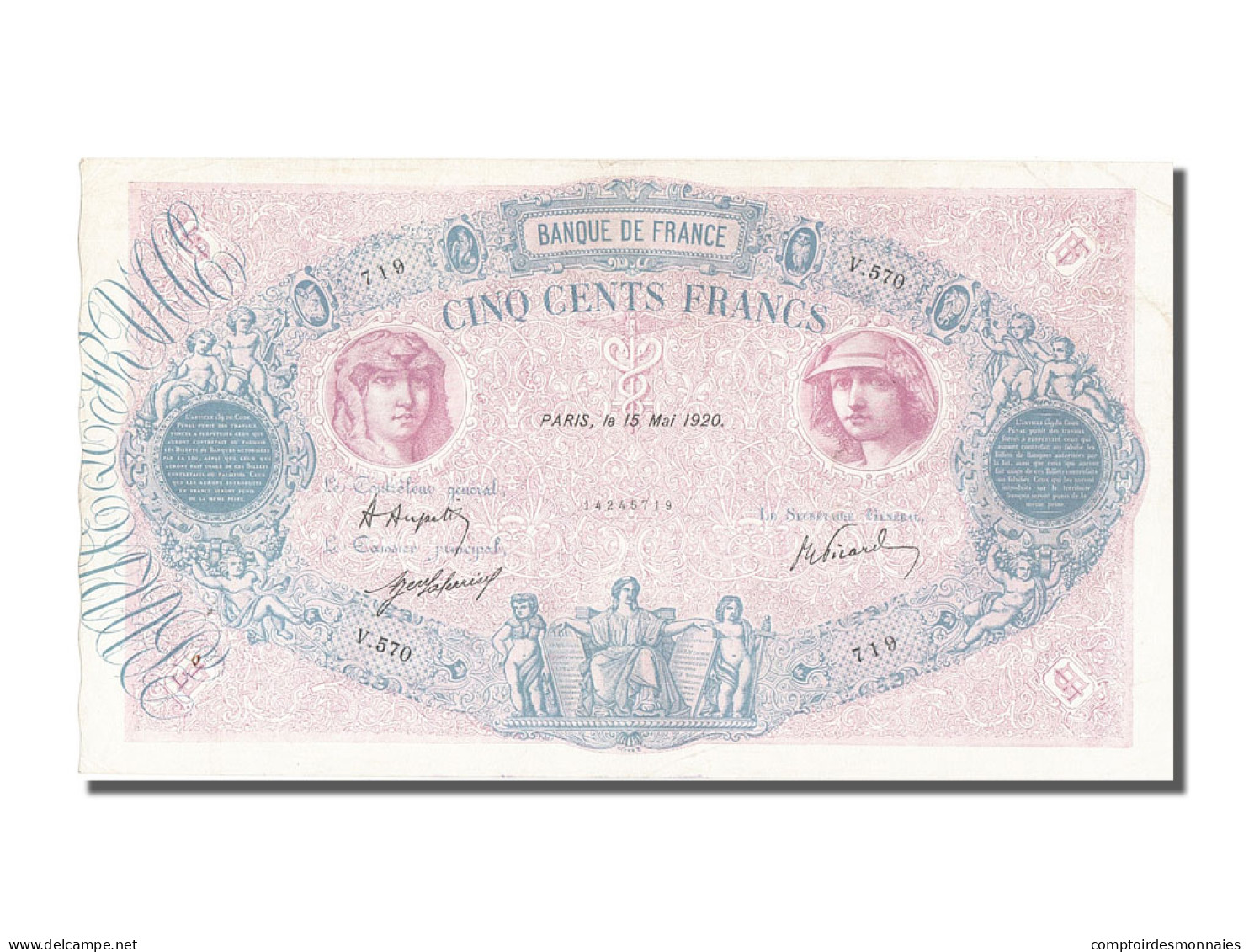 Billet, France, 500 Francs, 500 F 1888-1940 ''Bleu Et Rose'', 1920, 1920-05-15 - 500 F 1888-1940 ''Bleu Et Rose''