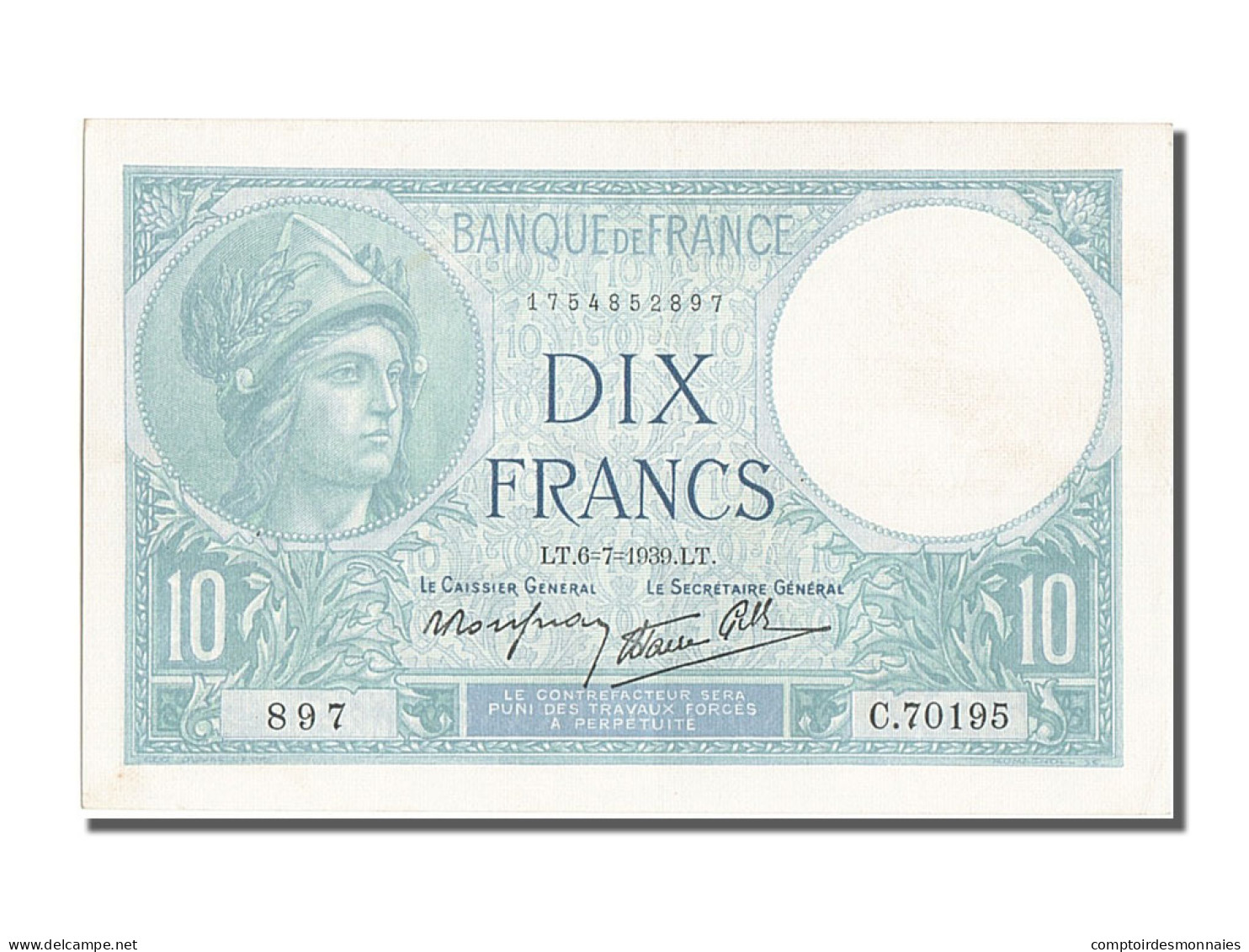 Billet, France, 10 Francs, 10 F 1916-1942 ''Minerve'', 1939, 1939-07-06, SPL - 10 F 1916-1942 ''Minerve''