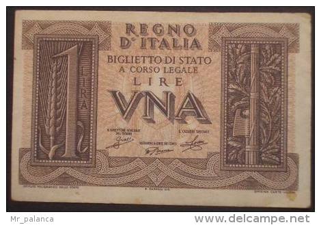 M_p> Regno Vitt Eman III° Banconota 1 Lira Serie Impero Grassi - Porena - Giovinco 14 11 1939 - Regno D'Italia – 1 Lira