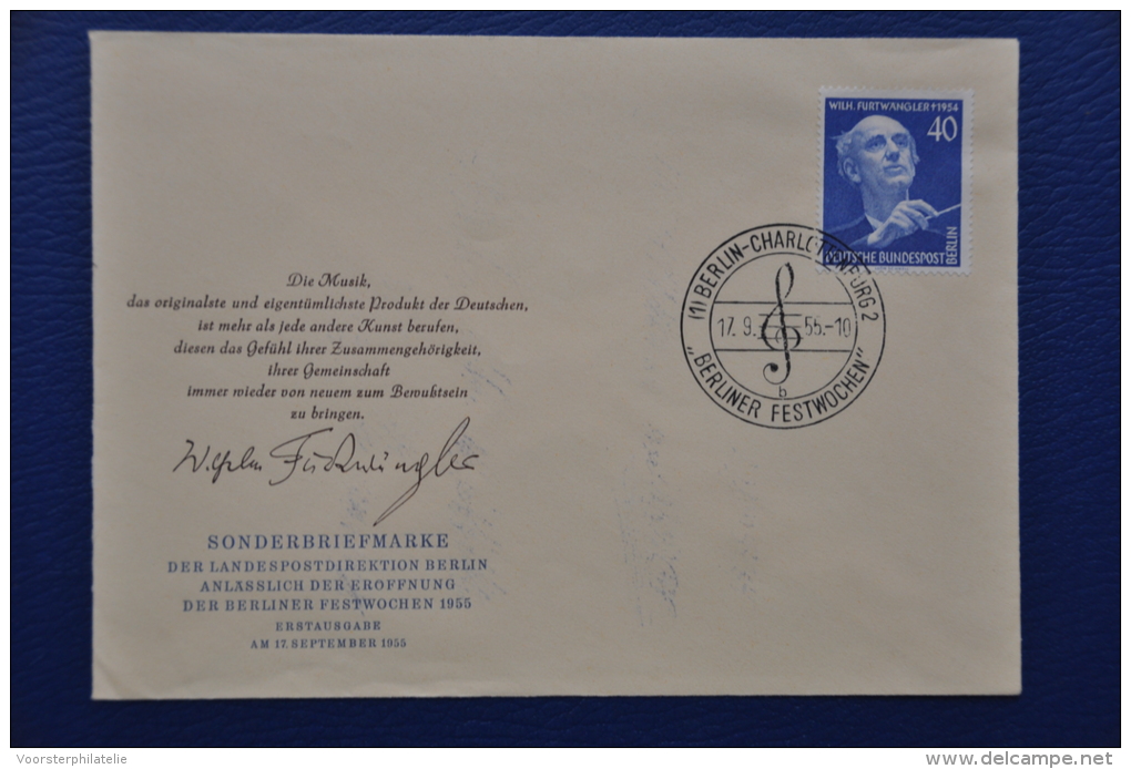 BERLIN  FDC 1955 MICHEL 128 MUSIC MUZIEK MUSIQUE  BLANCO BLANK - Sonstige & Ohne Zuordnung