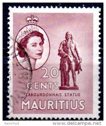 MAURITIUS 1953 Queen Elizabeth II - 20c La Bourdonnais Statue FU - Maurice (...-1967)