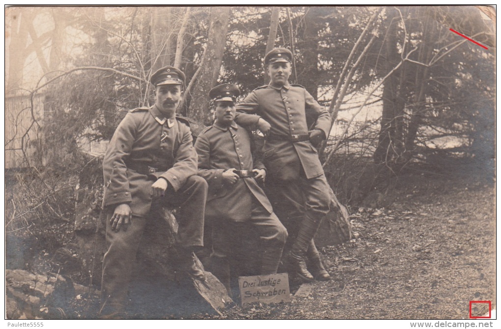 Photocarte Allemande-Militaires Allemands (Drei Lustige Schwaben)pose Photo 1916(guerre14-18)2scans Lire+bas - Weltkrieg 1914-18