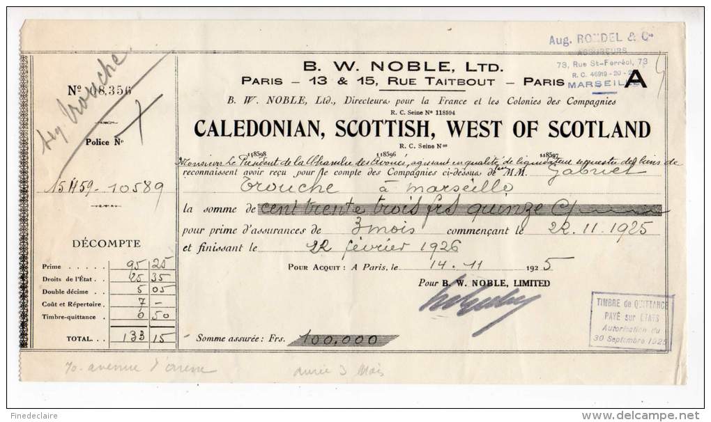 B. W. Noble, Ltd, Caledonian, Scottish, West Of Scotland, Rue Taitbout, Paris - 1925 - Royaume-Uni