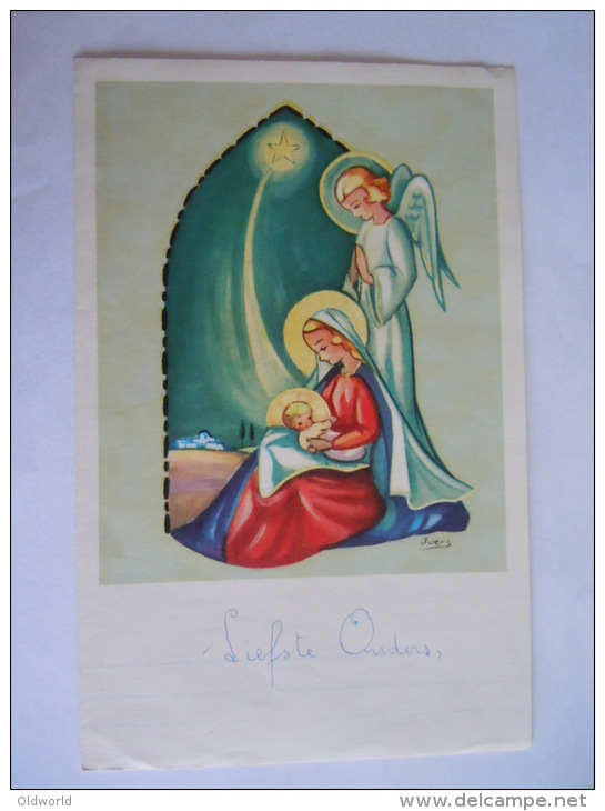 Nieuwjaarsbrief Lettre De Nouvel An Genk 1962 Maria Jezus Engel Marie Jesus Ange Illustrator Ivers Printed In Belgium - Andere & Zonder Classificatie