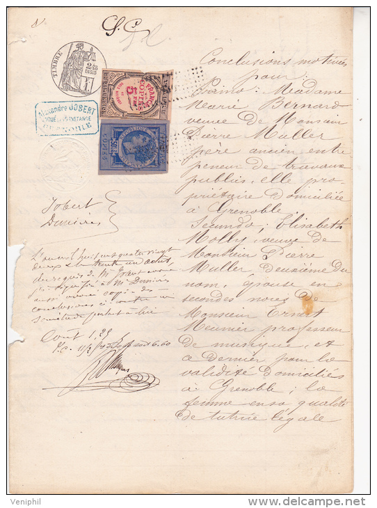 DOCUMENT NOTARIAL-GRENOBLE- AVEC TIMBRES COPIE N° 3 ET 5  - 1882 - Other & Unclassified