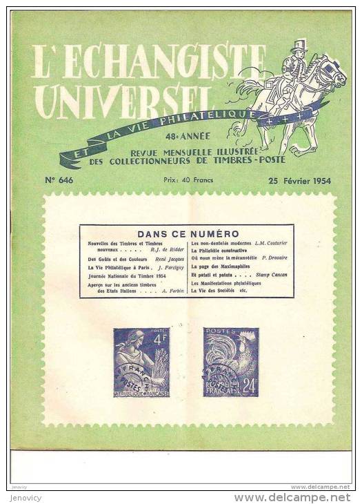 ECHANGISTE UNIVERSEL "LA VIE PHILATELIQUE 48`ANNEE DU 25 FEVRIER 1954"REF 15219 - Frans (vanaf 1941)