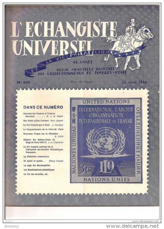 ECHANGISTE UNIVERSEL "LA VIE PHILATELIQUE 48`ANNEE DU 25 AVRIL 1954"REF 15221 - French (from 1941)