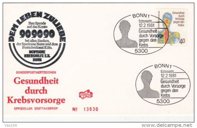 HEALTH RESORT, KREBSVORSORGE, EMBOISED COVER FDC, 1981, GERMANY - Termalismo