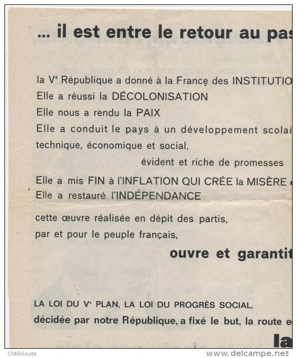 LE GENERAL DE GAULLE "  TRACT  POUR LES ELECTIONS  FORMAT 27 X 21 CM - Documents Historiques