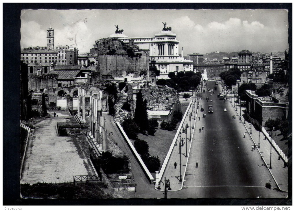 L826 Roma, Via Dei Fori Imperiali Con Timbro Buona Pasqua - Used 1958 - Ed. Alterocca Terni - Panoramic Views