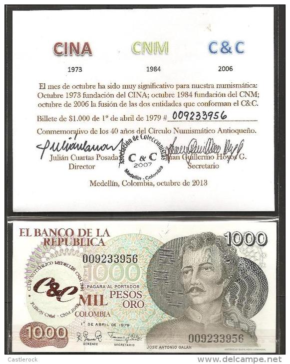 O) 2013 COLOMBIA, BANK NOTE 1000 PESOS ORO,LIMITED EDITION, COMMEMORATION 40 YEARS-CE-CNM, FUSION C & C. XF - Colombia