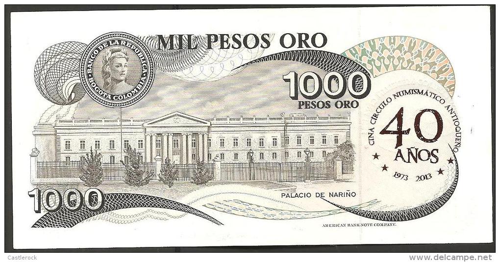 O) 2013 COLOMBIA, BANK NOTE 1000 PESOS ORO,LIMITED EDITION, COMMEMORATION 40 YEARS-CE-CNM, FUSION C & C. XF - Colombia