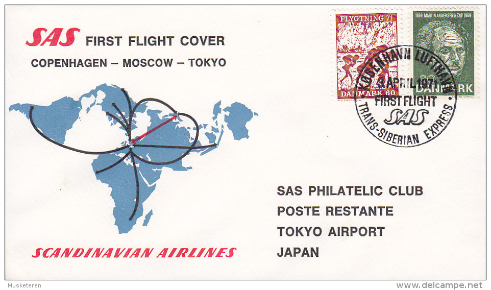 Denmark SAS 1st Flight Cover Brief 1971 KØBENHAVN LUFTHAVN COPENHAGEN - MOSCOW - TOKYO (Cz. Slania) Stamps - Poste Aérienne