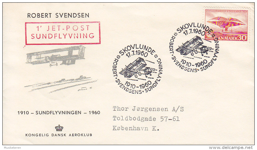 Denmark ROBERT SVENDSEN 1st Jet-Post Sundflyvning (to MALMÖ) SKOVLUNDE 1960 Cover Ellehammer Stamp (2 Scans) - Airmail
