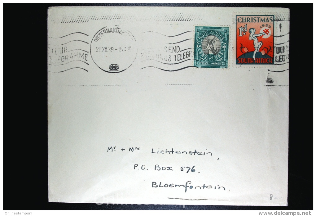 South Africa Cover 1939 With Christmas Seal/stamp Pietermaritzburg To Bloemfontein - Covers & Documents