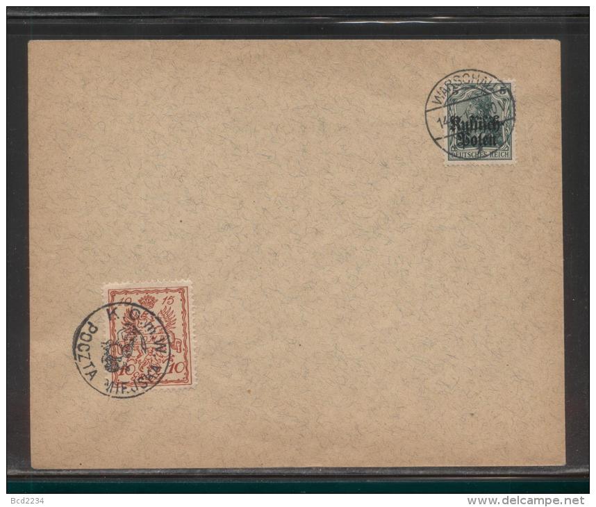 POLAND 1916 WARSAW 10GR LOCAL COMBINATION 5PF GERMANIA RUSSICH POLEN GERMAN OCCUPATION ON COVER MERMAID - Covers & Documents