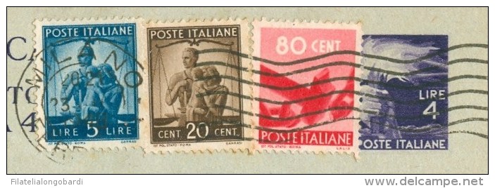 1948 23 Feb. Repubblica Biglietto Postale 4l.da Milano Per Merate Con Francobolli Aggiunti Tariffa 10l. -DB13 - Interi Postali