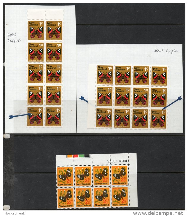 New Zealand 1970 - 1c In Blocks With Minor Constant Flaws & 2½c In Block MNH/HM SG915 & 917 Cat £4.60 SG2020 - See Notes - Neufs