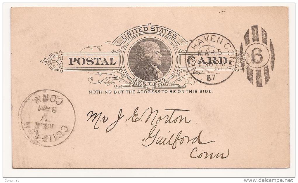 US - 3 - POSTAL CARD Sent 1887 From NEW HAVEN, CONN To GUILFORD - ...-1900