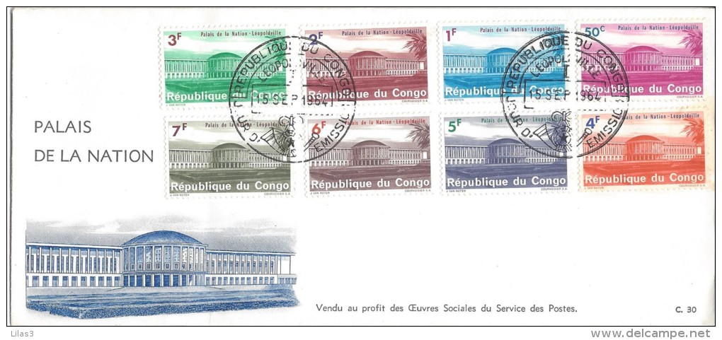 Léopoldville 1964 2 FDC Série De 16 Timbres Palais De La Nation TRès Beau - FDC