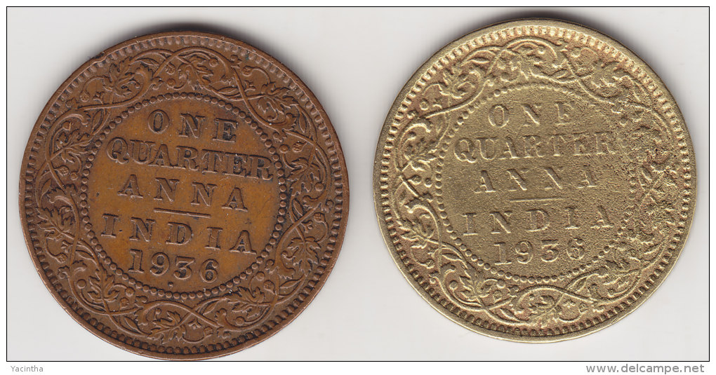 @Y@  India Britisch 2 X 1/4  Anna 1936  WRONG METAL  ?    7 Picture's    (2552) - India