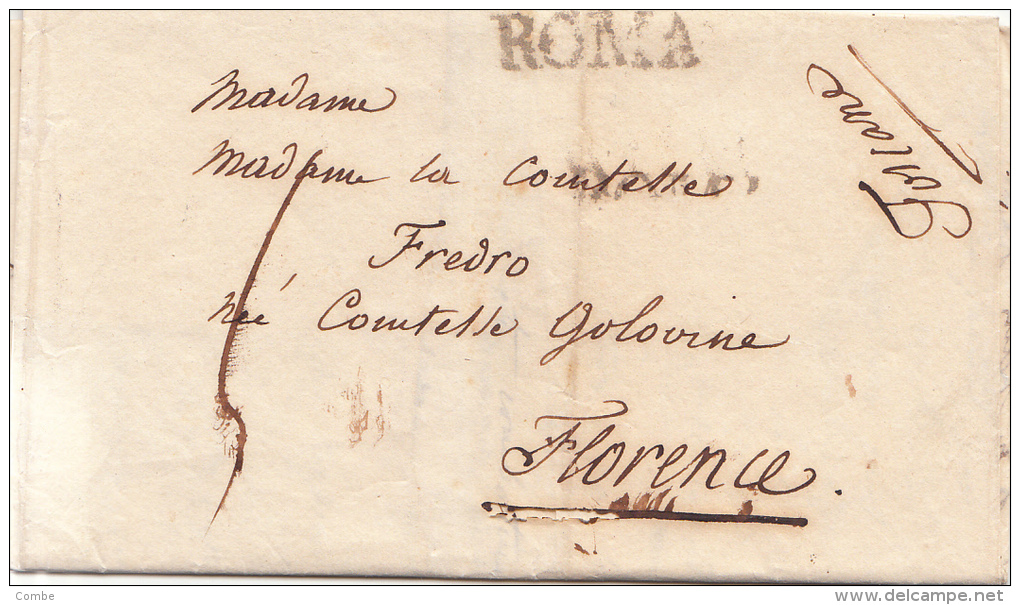 18.., Lettre ROMA Pour FLORENCE, Contesse FREDRO Née GOLOVINE  /3581 - 1. ...-1850 Prefilatelia