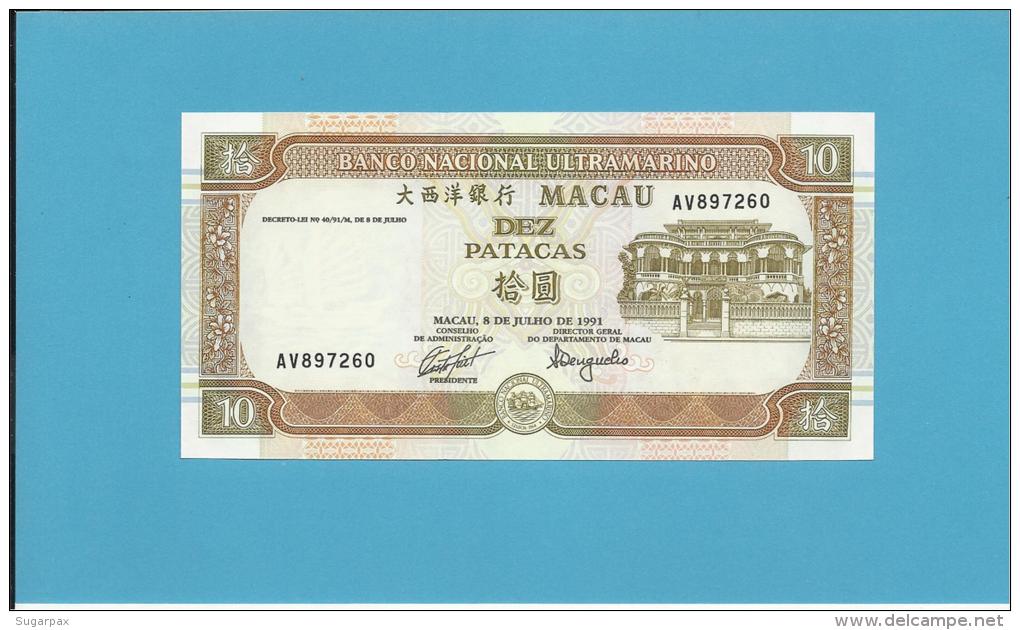 MACAO MACAU - 10 PATACAS - 8.7.1991 - P 65 - UNC. - PORTUGAL - Macao