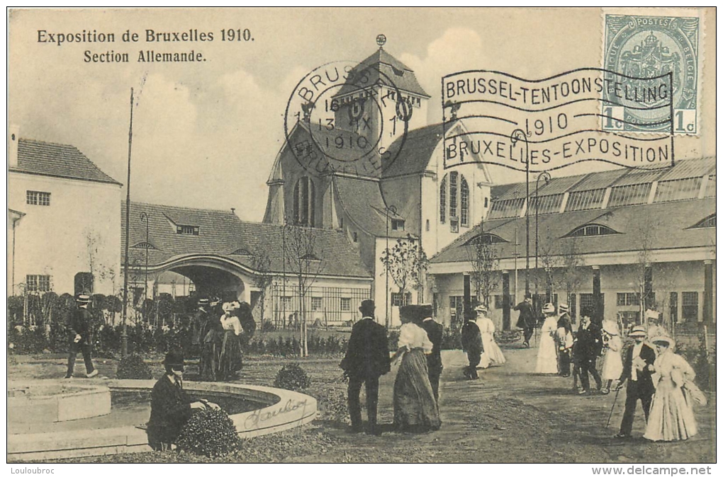 BRUXELLES EXPOSITION 1910 SECTION ALLEMANDE  AVEC CACHET POSTAL ENVOYEE A POUPEHAN HOTEL DANLOY FELICIE - Mostre Universali