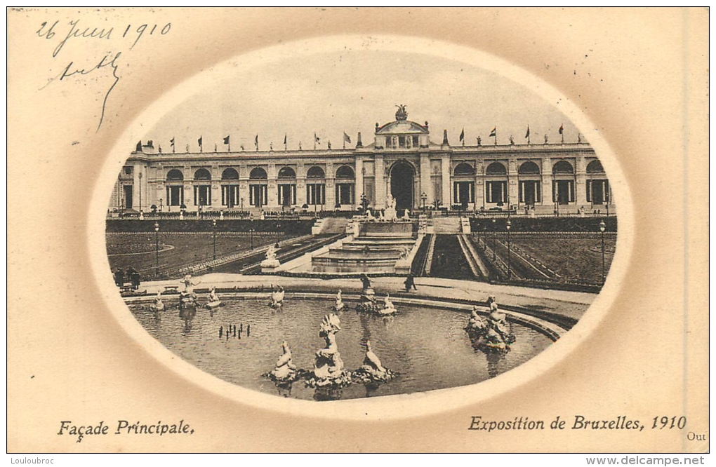 BRUXELLES EXPOSITION 1910 FACADE PRINCIPALE  AVEC CACHET POSTAL ENVOYEE A POUPEHAN SUR SEMOIS HOTEL DANLOY - Expositions Universelles